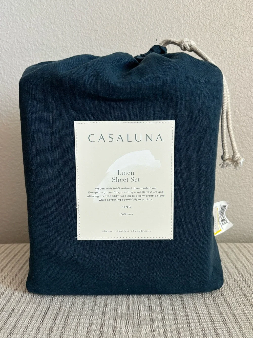 NWT King 100% Linen Sheet Set Dark Mineral Blue - Casaluna